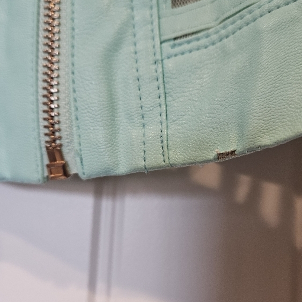 Mesh Light Aqua Open Weave Zip-Front Moto Pleather Jacket - Picture 4 of 11